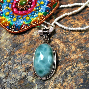 Vente chaude fabriqué à la main 925 pendentif en pierres précieuses en argent Sterling Larimar ovale enveloppé Cabochon pendentifs de mode et bijoux à breloques - Product Image 1