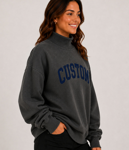 Manufacture Custom <b>Mock</b> <b>Neck</b> Sweatshirt Breathable Pullover Oversized 420gsm Cotton Polyester Blend Mockneck For Girls - Product Image 3