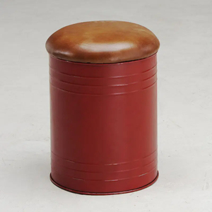Red Round Metal <b>Storage</b> <b>Stool</b> with Leather Top for Living Room Home Furniture Industrial Design Galvanized <b>Stools</b> - Product Image 1