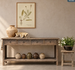 Mesa Consola Vintage de Pino Reciclado con Cuatro Cajones, Mueble Rústico para Pasillo con Estante Inferior, Decoración Industrial Estilo Granja - Product Image 1