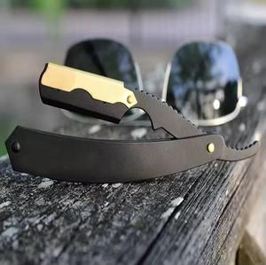 Black Foldable Straight <b>Razor</b> with Gold Blade Single Edge Barber <b>Razor</b> for <b>Men</b> Salon Use Plastic Handle - Product Image 4