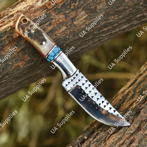 Couteau de chasse et de dépecage professionnel forgé à la main, lame fixe en corne de bélier et pierre turquoise, affûté comme un rasoir, 58 HRC, pour la survie - Product Image 3