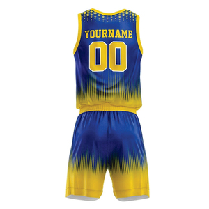 Conjunto de Uniforme de Baloncesto Sublimado Personalizado, Jersey sin Mangas con Degradado Azul y Amarillo, Pantalones Cortos, Absorbe la Humedad, Unisex, para Adultos - Product Image 2