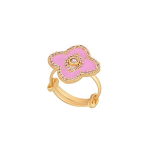 Anillo Ajustable con Flor Esmaltada en Tono Dorado y Rosa para Mujer, con Pedrería, Pétalos Redondos, Diseño de Joyería de Moda para Boda, Regalo - Product Image 2