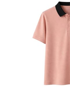 Custom <b>Peach</b> Men Polo Shirt Cotton Blend Casual Short Sleeve Summer <b>Top</b> With Black Contrast Collar Classic Fit Plain Design <b>Top</b> - Product Image 2