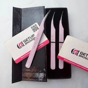 GETUP BROSONS IMPEX Stainless Steel Durable Dolphin <b>Pink</b> Powder Coating Color Butterfly Print Eyelash Extension Tweezers Smooth - Product Image 4