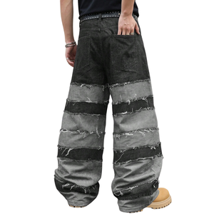 Pantalones Vaqueros de Mezclilla para Hombre, Corte Ancho, Cintura Media, con Parches, Ajuste Holgado, Transpirables, de Secado Rápido, Estilo Urbano, Lavado Enzimático, 100% Algodón - Product Image 2