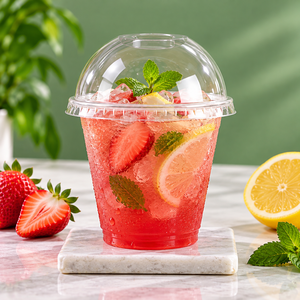 Gobelets jetables en plastique PET transparent EcoRev avec logo personnalisé imprimé, modèle ECO38, sérigraphiés pour thé au lait et café - Product Image 2