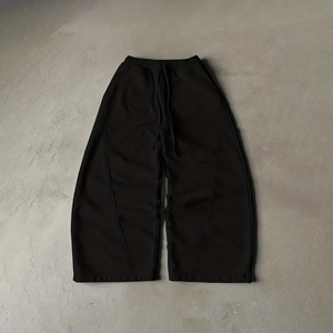Pantalon de survêtement noir pour homme, taille élastique, cordon de serrage, poches latérales, style décontracté, respirant, mi-lourd, tricoté, pour l'automne - Product Image 1
