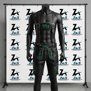 Shorts bavarois taille haute en cuir brodé, style décontracté Bermuda, imperméables, avec logo frontal, en polyester, fabrication artisanale - Product Image 1