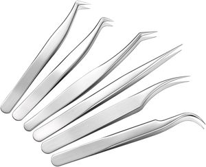Pince à épiler pour extensions de cils en acier inoxydable à pointe incurvée, design pointu, outil durable à finition rayée pour salon et usage domestique - Product Image 2