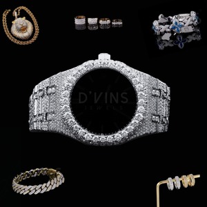 Reloj D'VINS JEWELS con Incrustaciones de Moissanita, Caja Redonda de 41 mm, Cristal de Zafiro, Cuarzo Analógico, Estilo Hip Hop Unisex - Product Image 1