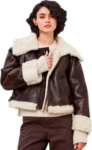 Veste en cuir de luxe avec garniture en fourrure, fabrication haut de gamme, vêtement d'extérieur élégant pour l'hiver, fabrication OEM disponible - Product Image 4