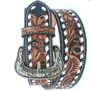 Ceinture en cuir véritable occidentale personnalisée, sculptée et peinte à la main, pour hommes et femmes, au prix de gros - Product Image 6