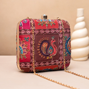 Royal <b>Red</b> Heritage Peacock Embroidered Clutch Bag Elegant Designer Evening <b>Purse</b> for Women Events - Product Image 2