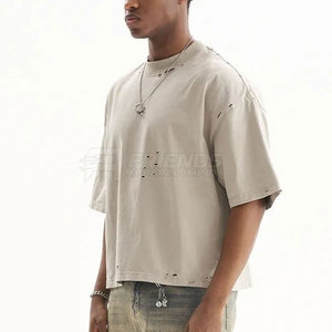 Stylish Distressed T Shirts 100% Cotton Knitted Blank Design Soft Lightweight Regular Fit Casual Wear for Street Style Modern - Product Image 4