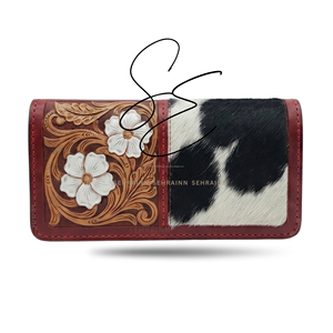SEHRAINN Tarjetero Largo Rojo para Mujer, Estilo Bohemio, de Cuero Genuino con Pelo, Cierre Abierto, Cartera Delgada, Funda para Tarjetas, Duradero - Product Image 1