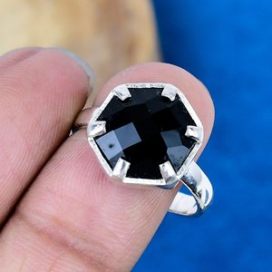 Natural <b>Black</b> Onyx Hexagon Shape Gemstone Handmade <b>Ring</b> 925 Sterling Silver Finish - Product Image 3