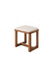 Modern Solid Teak Wooden <b>Stool</b> with Upholstered Fabric <b>Seat</b> for Dining Room Home Furniture Minimalist Design - Product Image 3