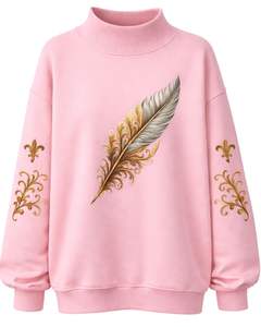 เสื้อสเวตเชิ้ตผู้หญิงสีชมพูแบบสั่งทำพิเศษ ทรงโอเวอร์ไซส์ ผ้าฟลีซ คอสูง ลายขนนก สวมใส่สบายสำหรับฤดูหนาว ผลิตจากผ้าฝ้ายผสมโพลีเอสเตอร์ อุ่นสบาย - Product Image 1