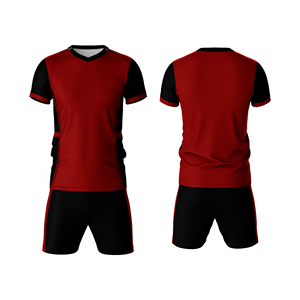 Camiseta de Fútbol para Hombre, Cuello en V, Roja y Negra, Manga Corta, Absorbe la Humedad, Uniforme Deportivo, Impresión Sublimada, para Todas las Temporadas - Product Image 1