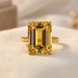 Citrine <b>Ring</b> Large Citrine <b>Ring</b> <b>Emerald</b> Cut <b>Ring</b> Statement <b>Ring</b> 925 Sterling <b>Silver</b> <b>Ring</b> 14K Gold Plated <b>Ring</b> November Birthston - Product Image 1