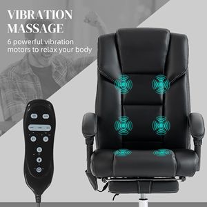 6-Point <b>Vibration</b> <b>Massage</b> Office Chair with Heat PU Leather Adjustable Height Reclining <b>Back</b> Black Chair - Product Image 4