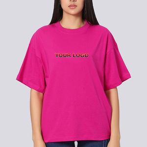 Camiseta Casual Rosa para Mujer, 100% Algodón, Cuello Redondo, Manga Corta, Corte Holgado, Logotipo Estampado, Tejido Jersey Transpirable, para Todas las Temporadas - Product Image 4