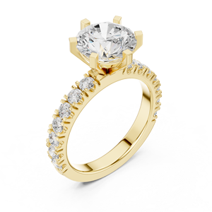 แหวนหมั้นเพชรทรงกลมสีเหลืองทอง ประดับเพชรเพาะเลี้ยงแบบ Pavé Band Solitaire Setting เครื่องประดับชั้นดีสำหรับผู้หญิง - Product Image 4