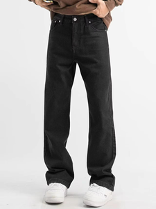Pantalones Vaqueros Rectos Casuales para Hombre, Negros, Personalizados, de Corte Ajustado, Transpirables, de Secado Rápido, con Cierre de Cremallera, Cintura Media, Cinco Bolsillos y Presillas para Cinturón, de Mezclilla Lavada Sólida - Product Image 2