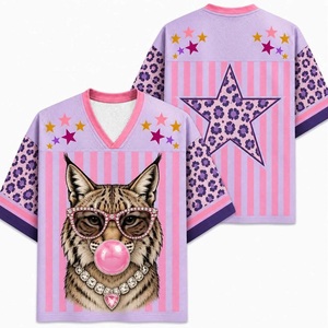 Y2K Leopard Print V-Neck Oversized T-Shirt With Rhinestone Glasses And <b>Bubble</b> Gum Design Unisex Breathable Summer Style - Product Image 1