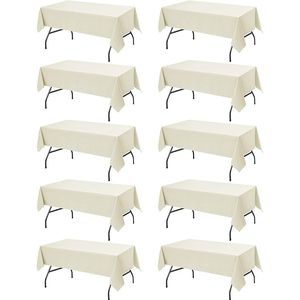 "10 Pack Ivory <b>Rectangle</b> <b>Tablecloths</b> 60 X 84 Inches Stain Resistant Polyester Washable 4 Foot Tables" - Product Image 1