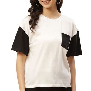เสื้อยืดลำลองผู้หญิงสวมใส่สบาย คอโอ แขนสั้น ทรงหลวม มีกระเป๋า ดีไซน์สีตัดต่อ เหมาะสำหรับฤดูใบไม้ผลิและฤดูร้อน - Product Image 4