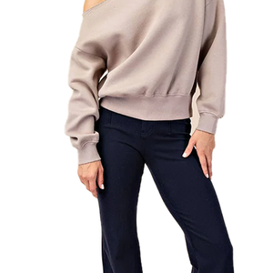 Sweat-shirt en coton oversize à col large et épaules dénudées pour femme, imprimé avec logo personnalisé, streetwear, pull à manches longues, OEM - Product Image 5