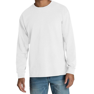 Camiseta de Manga Larga para Hombre, Cuello Redondo, Corte Regular, Color Sólido, Algodón Jersey, Ropa Casual, Blanca - Product Image 1
