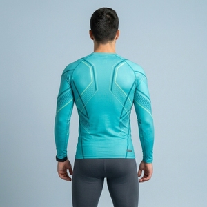 Men Custom Long Sleeve Front <b>Logo</b> Fitted O-Neck Compression Sporty Solid Jersey Quick Dry T-Shirt - Product Image 5