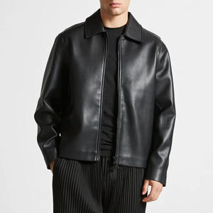 Veste en cuir véritable pour homme, style vintage classique, noire, coupe ajustée, décontractée, fermeture éclair sur le devant, col chemise, imperméable et respirante - Product Image 2