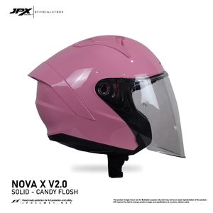 JPX nova x V2หมวกกันน็อคครึ่งหน้าใน Candy flosh, มีหน้ากระบังคู่และการออกแบบสีทึบทันสมัยสำหรับผู้ขับขี่สมัยใหม่ - Product Image 1