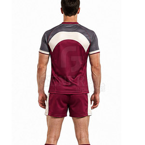 Ensemble uniforme de rugby classique pour hommes – Polyester respirant, durable, coupe confortable, couleurs d'équipe, haut à manches courtes et short pour équipes scolaires - Product Image 4