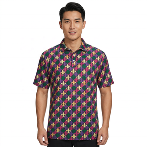 Men's Short Sleeve Golf Polo <b>Shirt</b> Knitted Patterned Polo Summer Casual Course Wear - Product Image 1