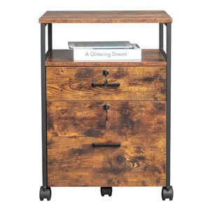 Dark Brown Wooden Filing Cabinet with Black Density Board 2 Compartments for Legal Letter Labeled Documents - Product Image 6