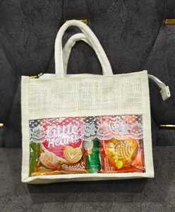 Bolsa de yute con ventana, logotipo personalizado, bolsa de arpillera natural para exhibición de productos, embalaje de regalo, bolsa de mano para fiestas y eventos, venta al por mayor. - Product Image 2