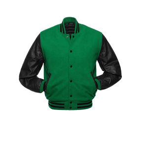 Green <b>Men's</b> Varsity <b>Jacket</b> with Polyester Sleeves Stand Collar Button Closure Casual Winter Windproof Embroidered Hip Hop - Product Image 4