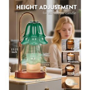 Lampada Scaldacandele Verde Regolabile in Altezza con Timer e Dimmer, Regalo di Compleanno o San Valentino per Mamma o Donna, Design Floreale - Product Image 2