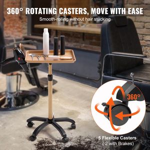 Carrello da Salone a 5 Ruote con Altezza Regolabile, Vassoio in Lamiera Laminata a Freddo da 30'-43' con 2 Ruote Bloccabili per SPA - Product Image 5