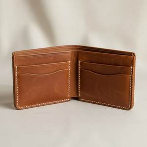 Minimalist Genuine Leather Bifold <b>Wallet</b> Tan Color 7 Inch <b>Card</b> <b>Holder</b> With Stitched Edges - Product Image 2