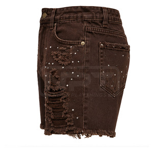 Wholesale Custom Plus Size Rhinestone Distressed <b>Jeans</b> <b>Shorts</b> Cotton Custom Color <b>High</b> <b>Waist</b> Denim <b>Shorts</b> - Product Image 3