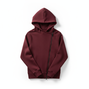 Unisex Maroon Hooded Zipper Sweatshirt Regular Fit Solid Color Casual Autumn French Terry 100% Cotton Knitted Hoodie - Product Image 6