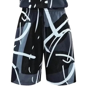 Men Sleeveless Basketball Jersey Set Round Neck Breathable Mesh Print Uniform <b>Shorts</b> Drawstring Black <b>White</b> - Product Image 5
