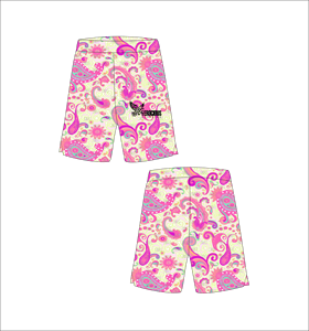 Shorts de basketball personnalisés en crème avec motif floral Paisley rose vif et vert sarcelle, légers, respirants, en maille, pour l'entraînement sportif - Product Image 1